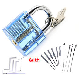 Transparent Padlock with keys and tools