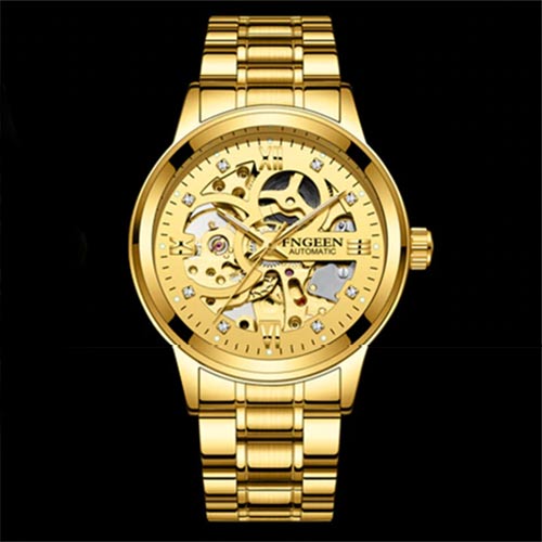 skeleton automatic mechanical watch gold belt