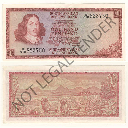 South Africa TW de JONGH 3rd Issue 1 Rand Eng-Afr VF+ banknote