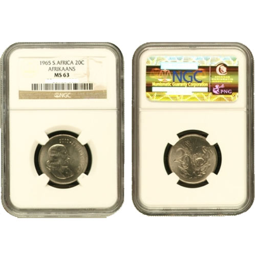 1965 South Africa 20c Afrikaans NGC MS63