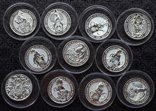 Complete set of Great Britain 5 Pounds 2oz 99.99% pure silver Queen's Beast series