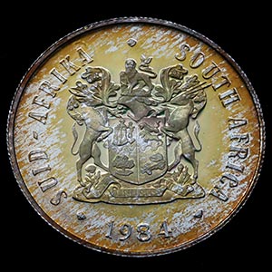 South Africa 1984 R1 Springbok proof coin in coin display capsule