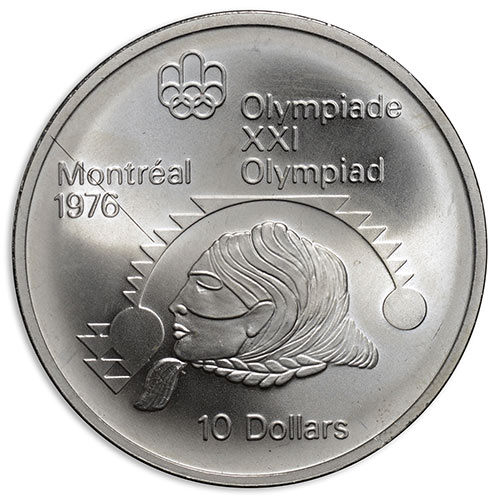 1975 Canada 10 dollars 1976 Olympics Women's Shot put 48,6g sterling silver