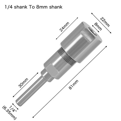 6mm to 8mm shank Router Bit Extension Rod Collet